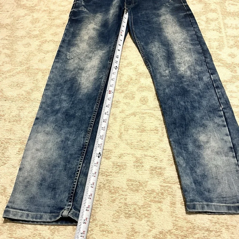 Bleeker and Mercer Men Tapered Skater Jean 34x32 Acid Wash Distressed 90s Grunge